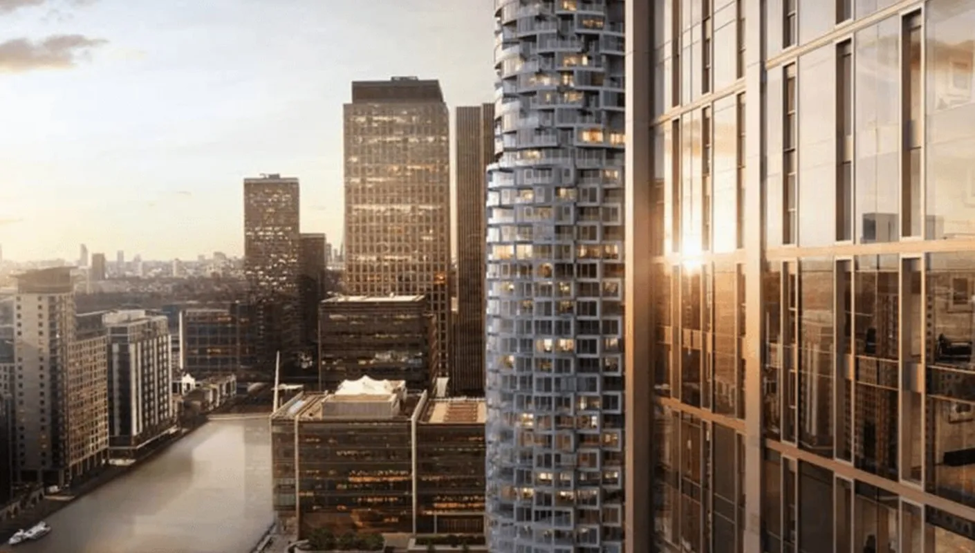 Photoreal Canary Wharf towers rendered with V-Ray